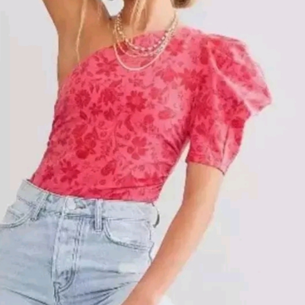Free People Bodysuit Pink Rose Floral One Shoulder Somethin Bout You